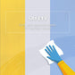 Blue and yellow foam cover section with hand graphic indicating easy cleaning