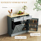 Gray farmhouse kitchen cabinet with two drawers, tilt-out trash door, and spice rack storage on side.