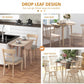Drop-leaf dining table layout showing no-leaf, one-leaf, and two-leaf positions