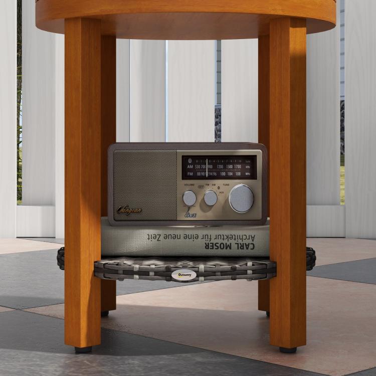 Round wood bistro table with built-in control panel and open base