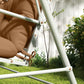 Tan bench cushion set with seat pad and backrest cushion on outdoor bench