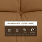 Tan tufted cushion fabric with button tufting seams and woven texture