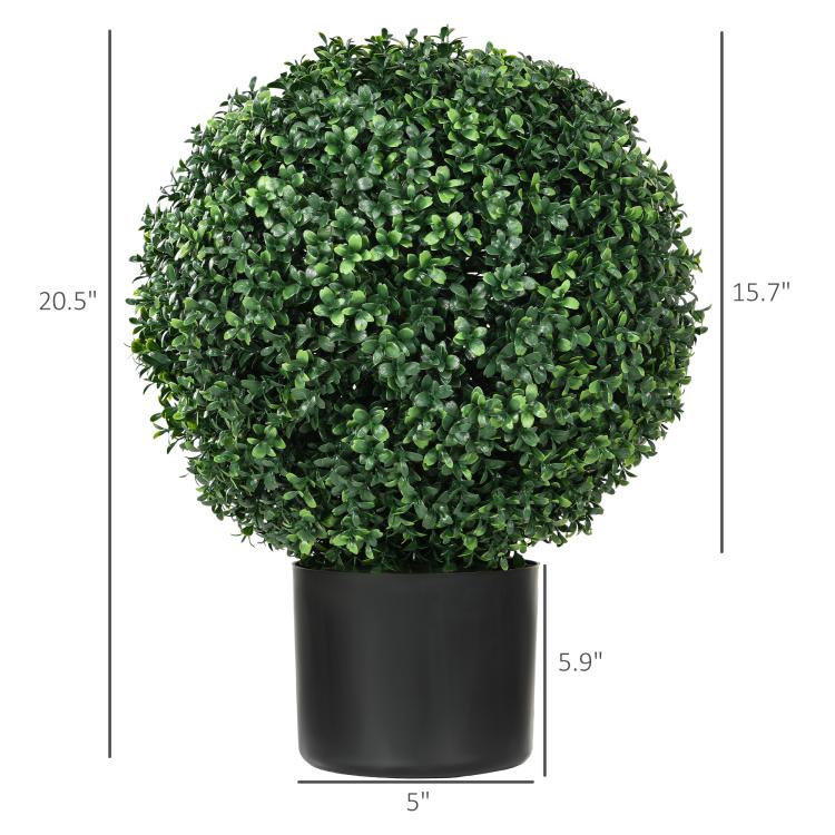 Artificial ball topiary tree in a matte black pot with dense green foliage.