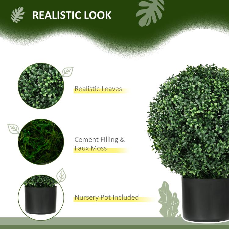 Artificial ball topiary tree with dense green leaves in a matte black pot.