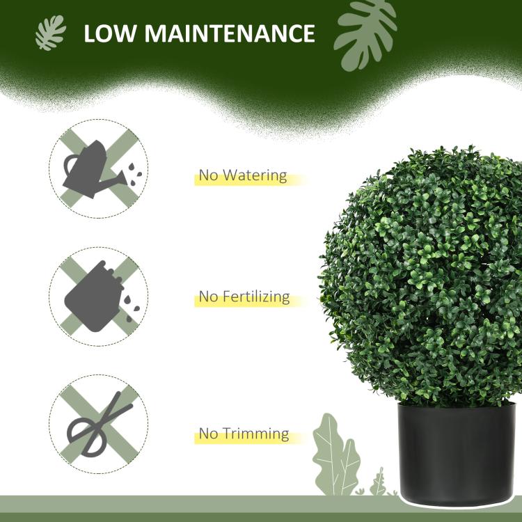 Artificial ball topiary tree with dense green foliage in a matte black pot.
