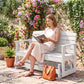 White double rocking bench with slatted seat and backrest