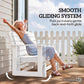 White slatted rocking bench chair with smooth gliding motion arrows