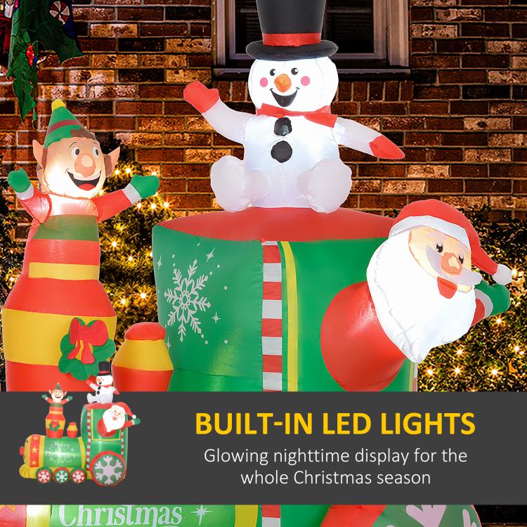 Inflatable Christmas train with Santa snowman and elf figures, glowing built-in LED lights