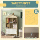 Childrens safety-focused toy shelf with round corners and anti-tip kit included