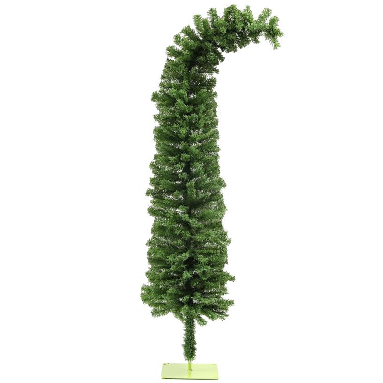 Green pencil artificial Christmas tree with full dense branches and flat metal base