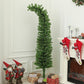 Tall green pencil artificial Christmas tree with flat metal base, upright shape