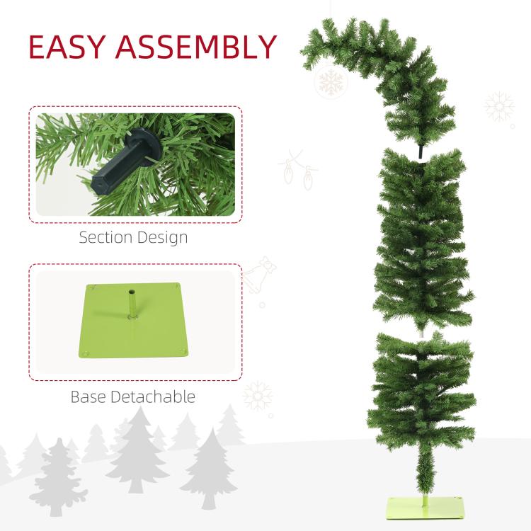 Green pencil artificial Christmas tree with flat stand, sectioned design shown
