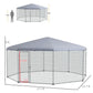 Chicken run with gray dome cover; dimensions shown on product view