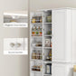 White pantry cabinet with round handles and magnetic door catches