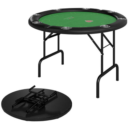 Round poker table with green felt and black edge, built-in cup holders