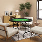 Foldable round poker table with green felt top and black padded rail