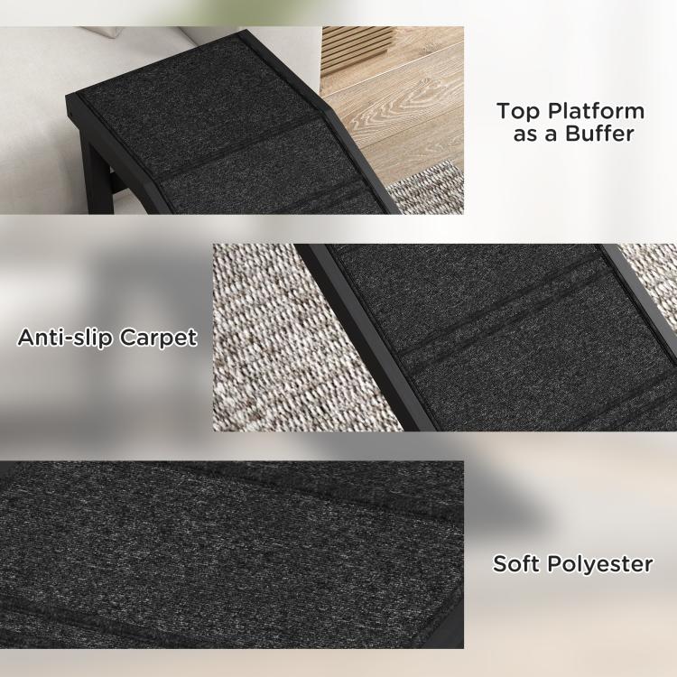 Black dog ramp details: non-slip carpet, top platform as buffer, soft polyester pad
