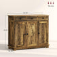 Brown wooden sideboard cabinet with solid top, 3 drawers, and 2 doors