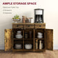 Brown wooden sideboard cabinet with shelves and drawers, doors open