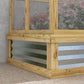 Wooden raised cold frame planter with greenhouse panels, natural pine finish