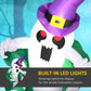 Close-up of inflatable ghost face and purple witch hat with built-in LED lights