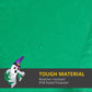 Inflatable Halloween ghost on green fabric background, purple hat and black eyes