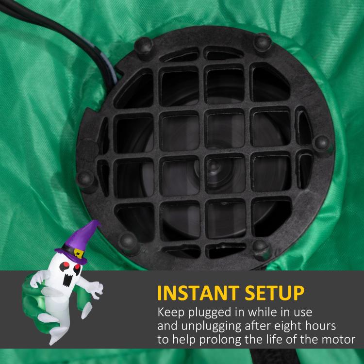 Inflatable ghost blower fan with grille and tether, accessory for window display