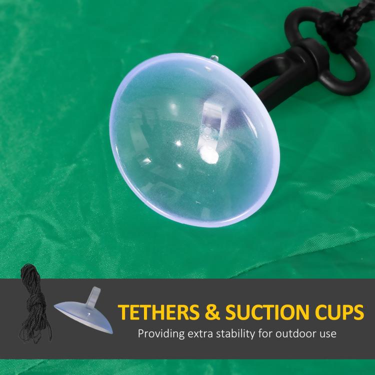 Inflatable blower nozzle with suction cup tether for window setup and stability