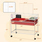Red two-story small animal cage with wire sides and rolling base showing size dimensions