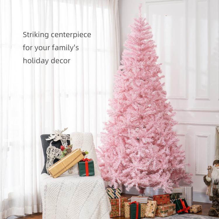 Pink pre-lit artificial Christmas tree with warm white LED lights and lush branches