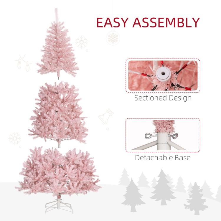 Pink pre-lit artificial Christmas tree with sectional design and detachable stand base