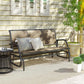 Outdoor patio glider bench with dark brown metal frame, breathable mesh back and seat, 3-seat