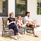 Patio porch glider swing bench with brown mesh back and dark arms for three people