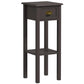 Dark wood end table with drawer and bottom shelf, square tabletop