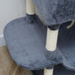 Gray cat tree with round perch and wrapped scratching posts