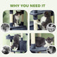 Gray cat tree with cats resting on platforms and in enclosed cubbies