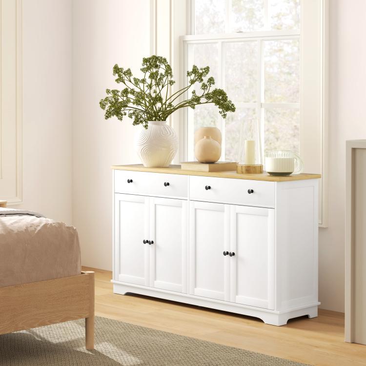White sideboard buffet cabinet with 2 drawers and 4 cabinet doors