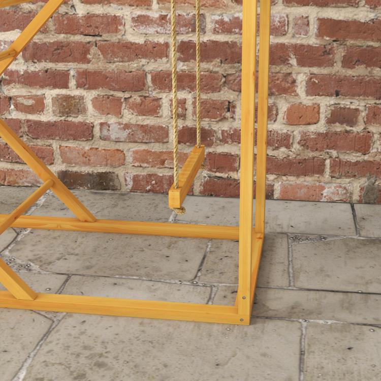Chicken coop activity toy with ladder and perches, yellow wooden frame