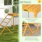 Wooden chicken activity center roof and posts with hanging rope perch, yellow