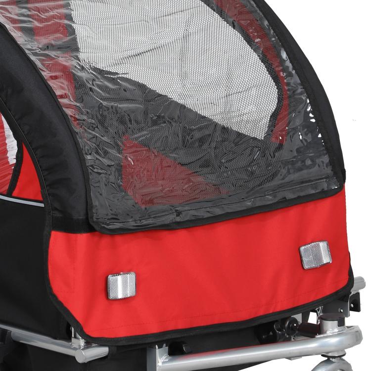 2-seat bike trailer: red/black fabric with mesh side windows