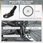 Bike trailer hitch and axle connection area shown in close-up on black frame