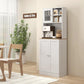 White kitchen pantry cabinet with open upper shelves and two lower doors, adjustable shelving