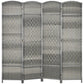 4-panel folding room divider screen, mixed gray woven panels with curved tops
