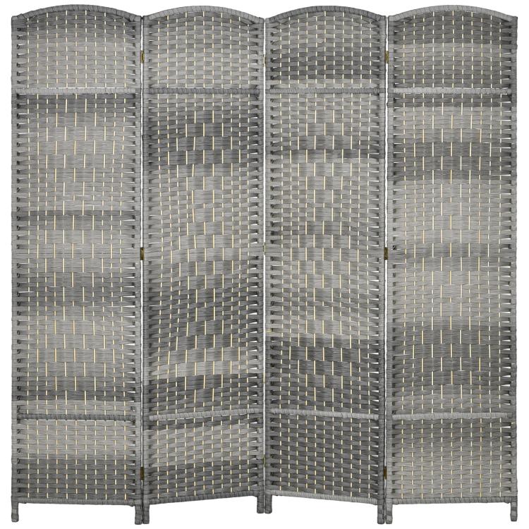 4-panel folding room divider screen, mixed gray woven panels with curved tops