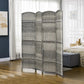 Gray woven 4-panel folding privacy screen partition standing indoors