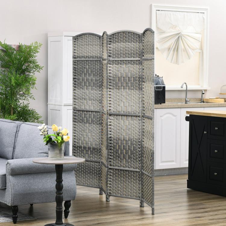 Mixed gray 4-panel folding privacy screen with rounded arched panel tops
