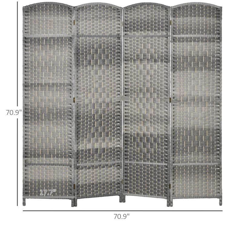 4-panel privacy screen dimensions view, mixed gray woven panels