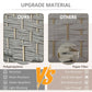 Material comparison graphic for gray woven folding privacy screen, recycled vs paper