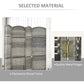 Close view of gray woven privacy screen with wood frame and metal hinges