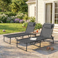 Gray 4-position folding chaise lounge chairs with padded headrests and mesh bungee seats